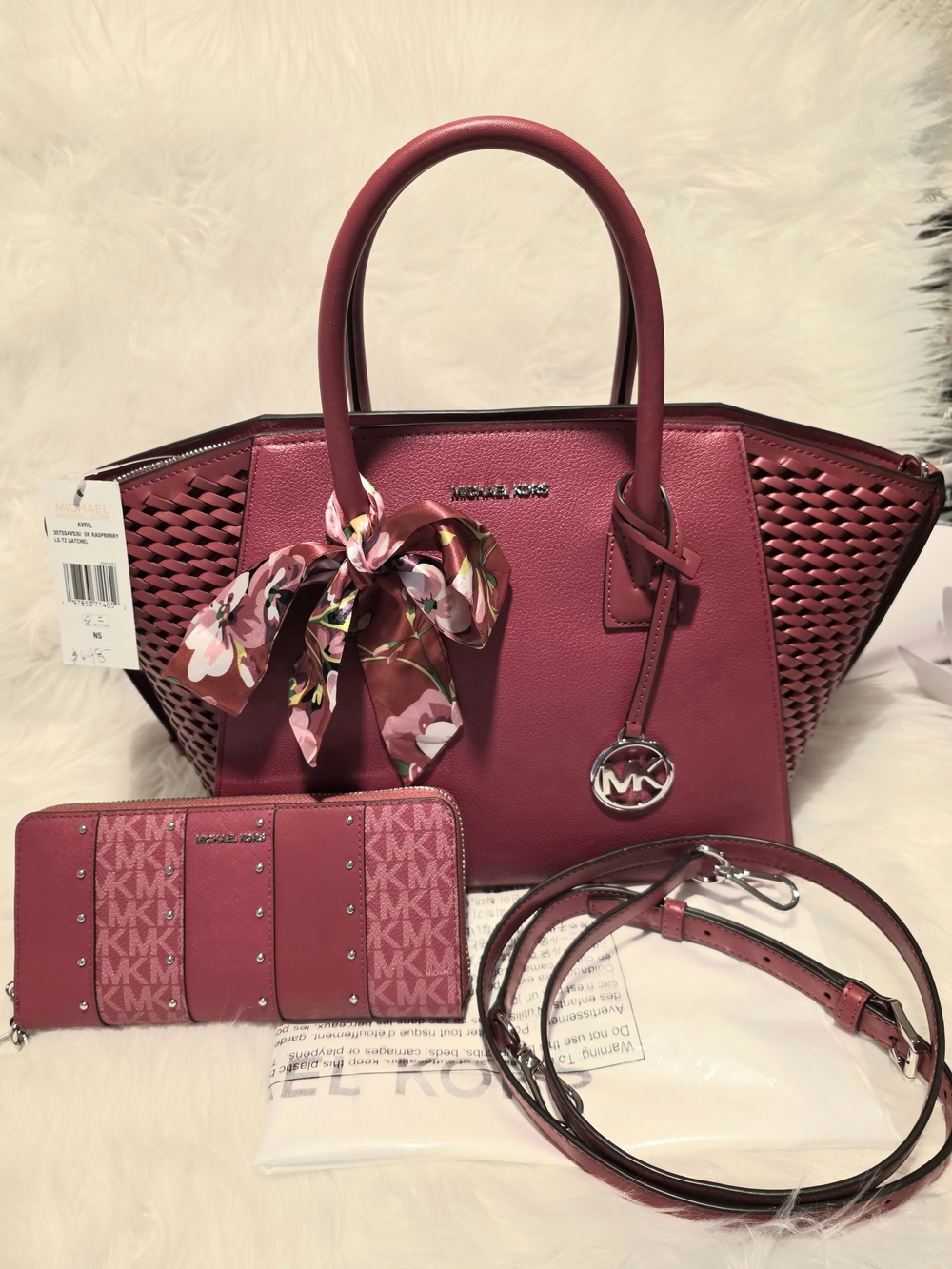 Michael Michael Kors Avril Large Raspberry Satchel Bag & Matching Wallet NWT